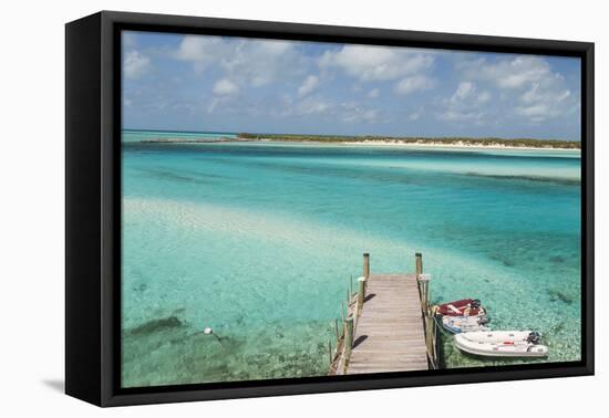 Bahamas, Exuma Island, Cays Land and Sea Park. Pier and Moored Boats-Don Paulson-Framed Premier Image Canvas