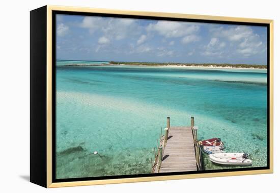 Bahamas, Exuma Island, Cays Land and Sea Park. Pier and Moored Boats-Don Paulson-Framed Premier Image Canvas