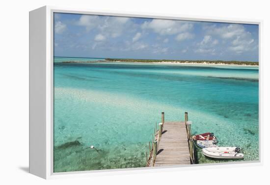 Bahamas, Exuma Island, Cays Land and Sea Park. Pier and Moored Boats-Don Paulson-Framed Premier Image Canvas