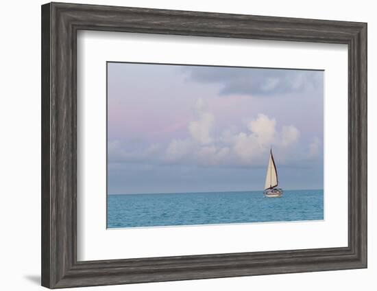 Bahamas, Exuma Island. Sailboat at Sunset-Don Paulson-Framed Photographic Print