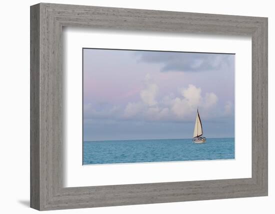 Bahamas, Exuma Island. Sailboat at Sunset-Don Paulson-Framed Photographic Print