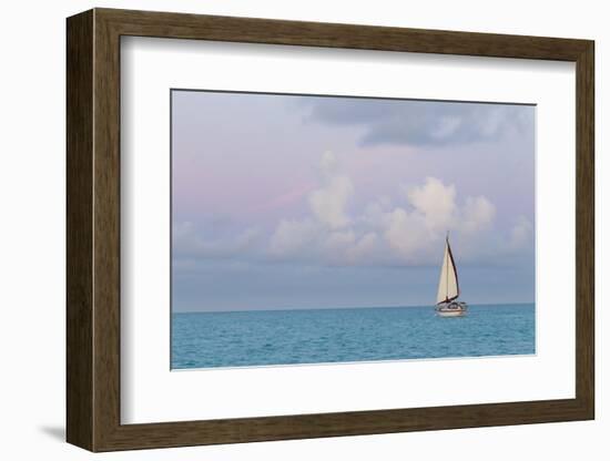 Bahamas, Exuma Island. Sailboat at Sunset-Don Paulson-Framed Photographic Print