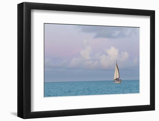 Bahamas, Exuma Island. Sailboat at Sunset-Don Paulson-Framed Photographic Print