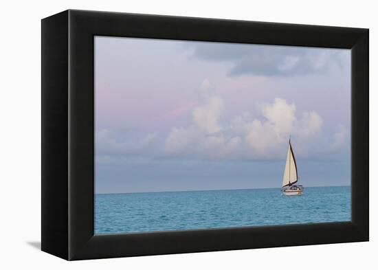Bahamas, Exuma Island. Sailboat at Sunset-Don Paulson-Framed Premier Image Canvas