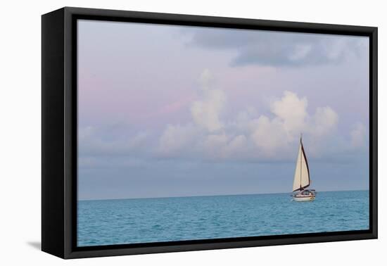 Bahamas, Exuma Island. Sailboat at Sunset-Don Paulson-Framed Premier Image Canvas