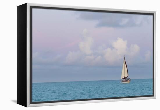 Bahamas, Exuma Island. Sailboat at Sunset-Don Paulson-Framed Premier Image Canvas