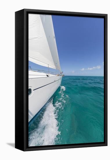 Bahamas, Exuma Island. Sailboat under Sail in Ocean-Don Paulson-Framed Premier Image Canvas