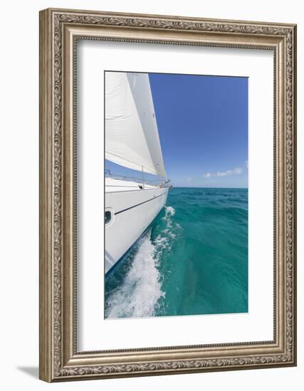 Bahamas, Exuma Island. Sailboat under Sail in Ocean-Don Paulson-Framed Photographic Print