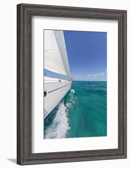 Bahamas, Exuma Island. Sailboat under Sail in Ocean-Don Paulson-Framed Photographic Print