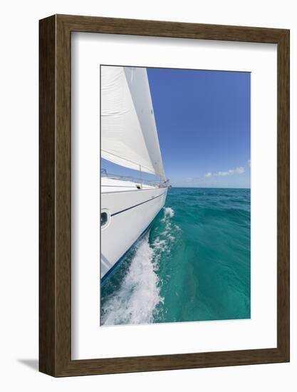 Bahamas, Exuma Island. Sailboat under Sail in Ocean-Don Paulson-Framed Photographic Print