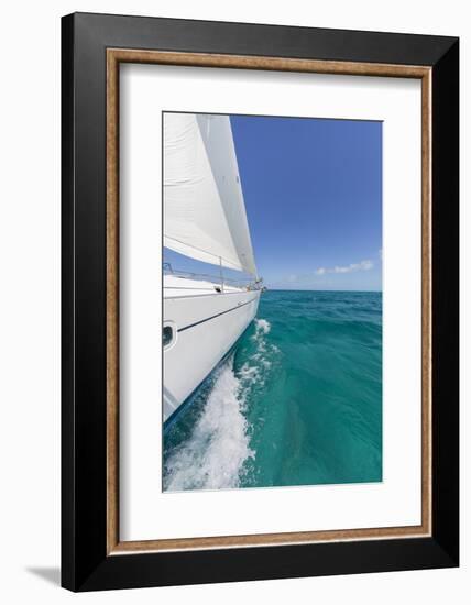 Bahamas, Exuma Island. Sailboat under Sail in Ocean-Don Paulson-Framed Photographic Print