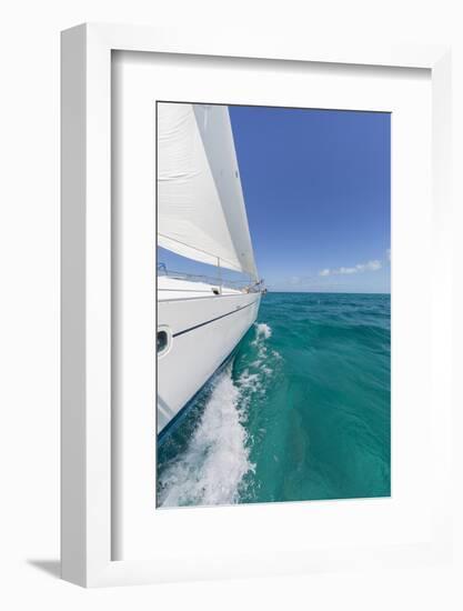 Bahamas, Exuma Island. Sailboat under Sail in Ocean-Don Paulson-Framed Photographic Print
