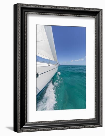 Bahamas, Exuma Island. Sailboat under Sail in Ocean-Don Paulson-Framed Photographic Print