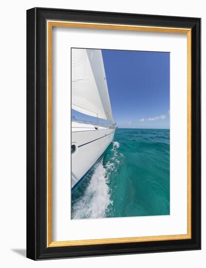 Bahamas, Exuma Island. Sailboat under Sail in Ocean-Don Paulson-Framed Photographic Print