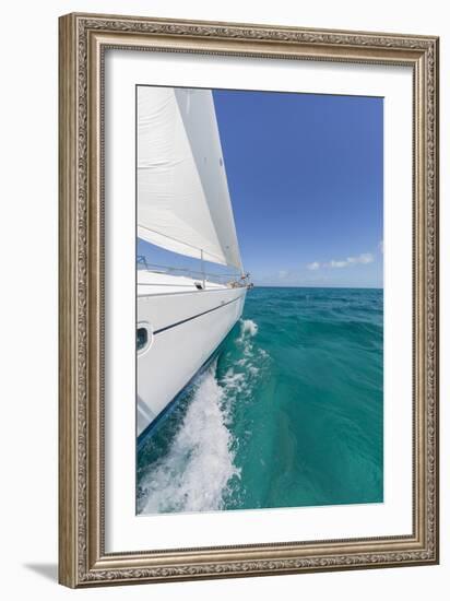 Bahamas, Exuma Island. Sailboat under Sail in Ocean-Don Paulson-Framed Photographic Print