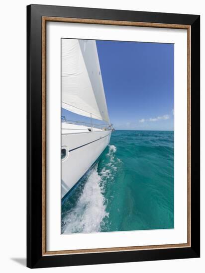 Bahamas, Exuma Island. Sailboat under Sail in Ocean-Don Paulson-Framed Photographic Print