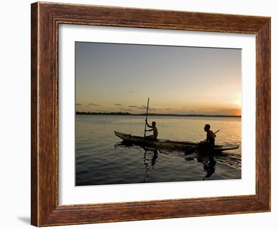 Bahia, Barra De Serinhaem, Fishermen Returning to Shore at Sunset in Thier Dug Out Canoe, Brazil-Mark Hannaford-Framed Photographic Print