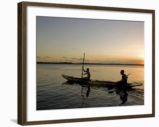 Bahia, Barra De Serinhaem, Fishermen Returning to Shore at Sunset in Thier Dug Out Canoe, Brazil-Mark Hannaford-Framed Photographic Print