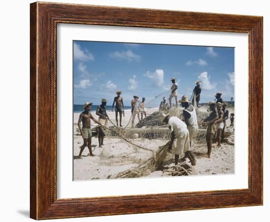 Bahia Fisherman on Beach with their Nets-Dmitri Kessel-Framed Photographic Print