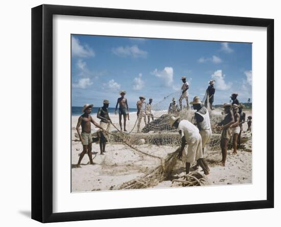 Bahia Fisherman on Beach with their Nets-Dmitri Kessel-Framed Photographic Print