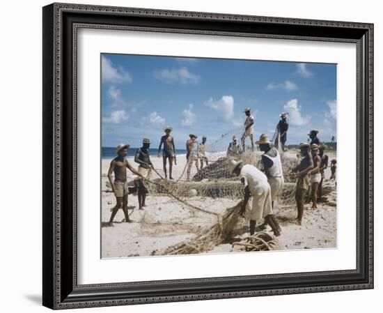 Bahia Fisherman on Beach with their Nets-Dmitri Kessel-Framed Photographic Print