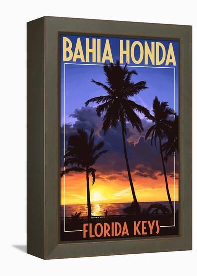 Bahia Honda, Florida Keys - Palms and Sunset-Lantern Press-Framed Stretched Canvas