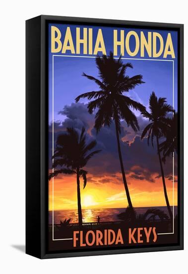 Bahia Honda, Florida Keys - Palms and Sunset-Lantern Press-Framed Stretched Canvas