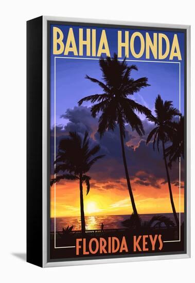 Bahia Honda, Florida Keys - Palms and Sunset-Lantern Press-Framed Stretched Canvas