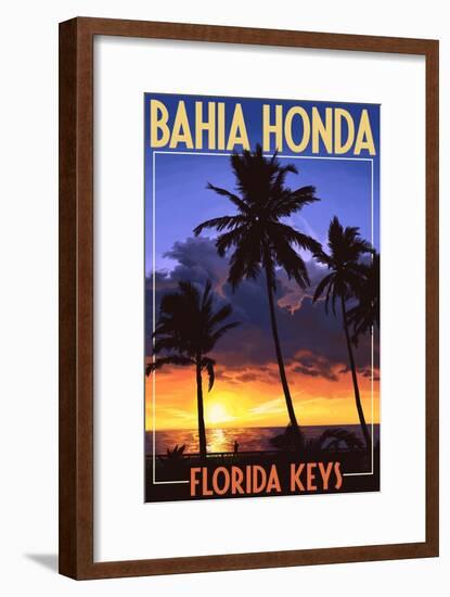 Bahia Honda, Florida Keys - Palms and Sunset-Lantern Press-Framed Art Print