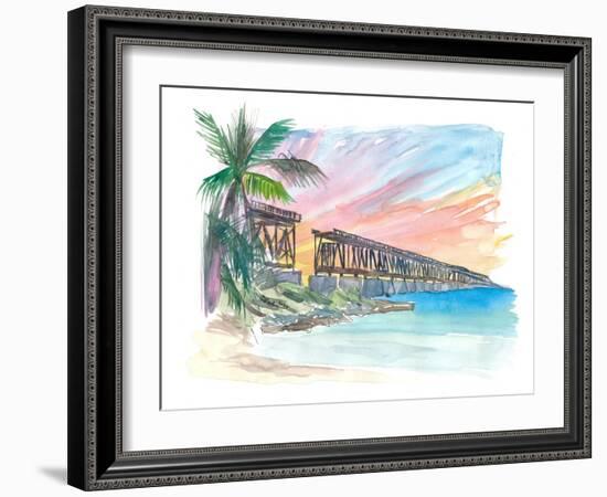 Bahia Honda Golden Sunset With Rail Bridge-M. Bleichner-Framed Art Print