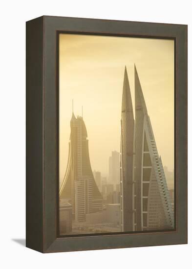 Bahrain, Manama, City Center Skyline Looking Towards Bahrain World Trade Center-Jane Sweeney-Framed Premier Image Canvas