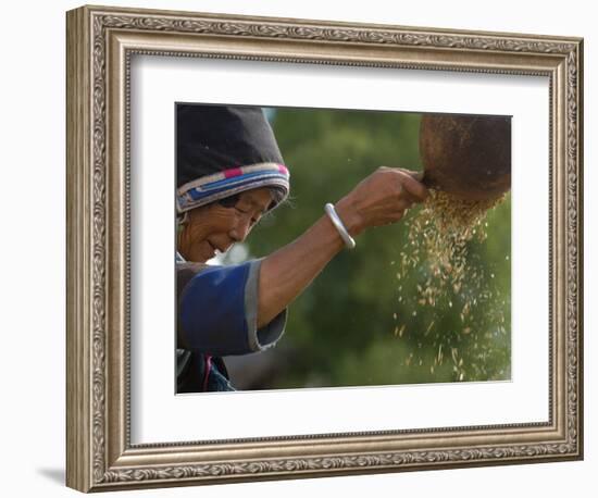 Bai Minority Winnowing Wheat, Jianchuan County, Yunnan Province, China-Pete Oxford-Framed Photographic Print
