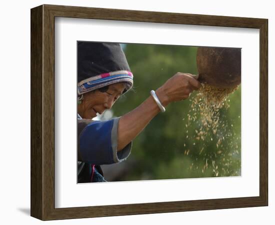 Bai Minority Winnowing Wheat, Jianchuan County, Yunnan Province, China-Pete Oxford-Framed Photographic Print