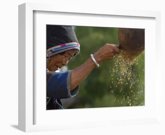 Bai Minority Winnowing Wheat, Jianchuan County, Yunnan Province, China-Pete Oxford-Framed Photographic Print