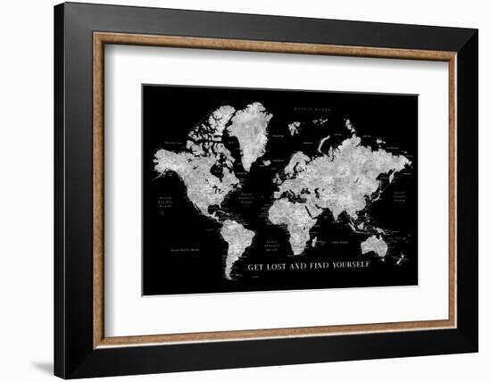 Baibah World Map with Cities, Get Lost-Rosana Laiz Blursbyai-Framed Photographic Print