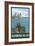 Bainbridge Island, WA - Ferry and Seattle-Lantern Press-Framed Art Print