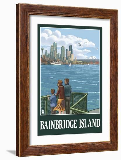 Bainbridge Island, WA - Ferry and Seattle-Lantern Press-Framed Art Print