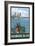 Bainbridge Island, WA - Ferry and Seattle-Lantern Press-Framed Art Print