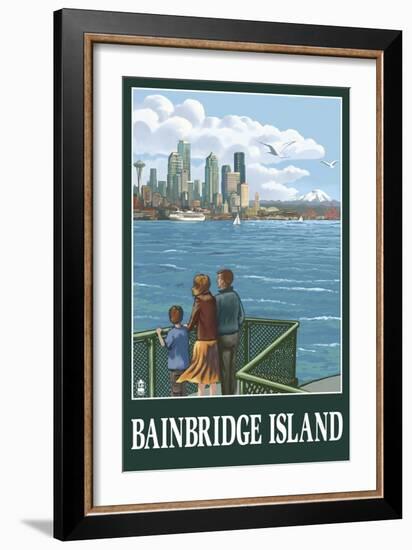 Bainbridge Island, WA - Ferry and Seattle-Lantern Press-Framed Art Print