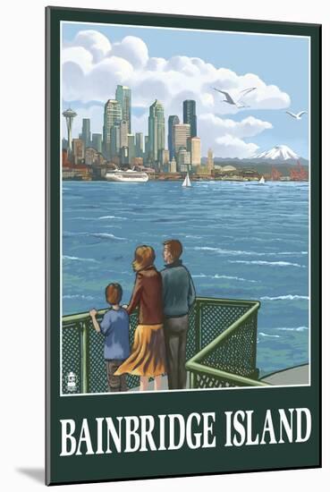 Bainbridge Island, WA - Ferry and Seattle-Lantern Press-Mounted Art Print