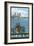 Bainbridge Island, WA - Ferry and Seattle-Lantern Press-Framed Art Print