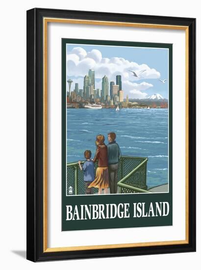 Bainbridge Island, WA - Ferry and Seattle-Lantern Press-Framed Art Print