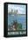 Bainbridge Island, WA - Ferry and Seattle-Lantern Press-Framed Stretched Canvas