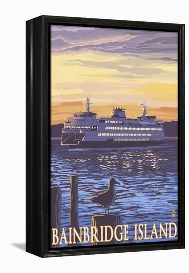 Bainbridge Island, WA - Ferry and Sunset-Lantern Press-Framed Stretched Canvas