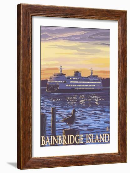 Bainbridge Island, WA - Ferry and Sunset-Lantern Press-Framed Art Print