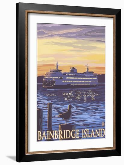 Bainbridge Island, WA - Ferry and Sunset-Lantern Press-Framed Art Print