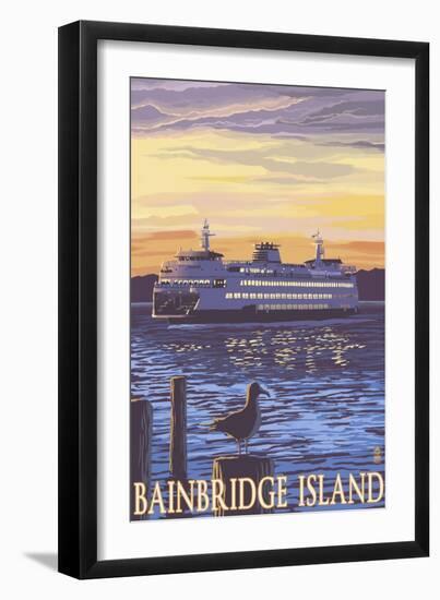 Bainbridge Island, WA - Ferry and Sunset-Lantern Press-Framed Art Print