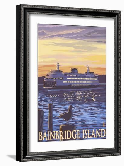 Bainbridge Island, WA - Ferry and Sunset-Lantern Press-Framed Art Print