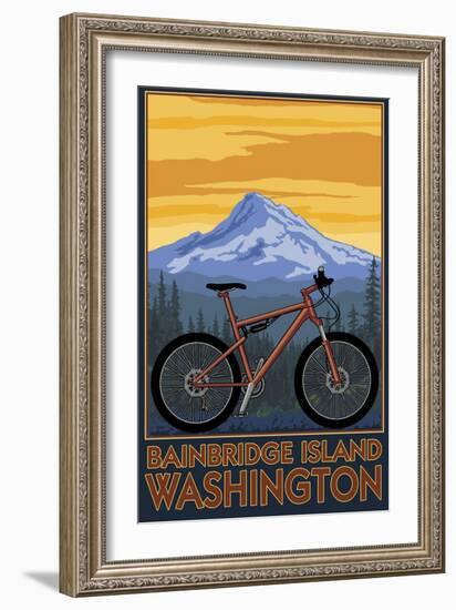 Bainbridge Island, Washington - Mountain Bike Scene-Lantern Press-Framed Art Print