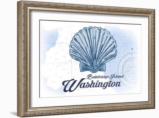 Bainbridge Island, Washington - Scallop Shell - Blue - Coastal Icon-Lantern Press-Framed Art Print